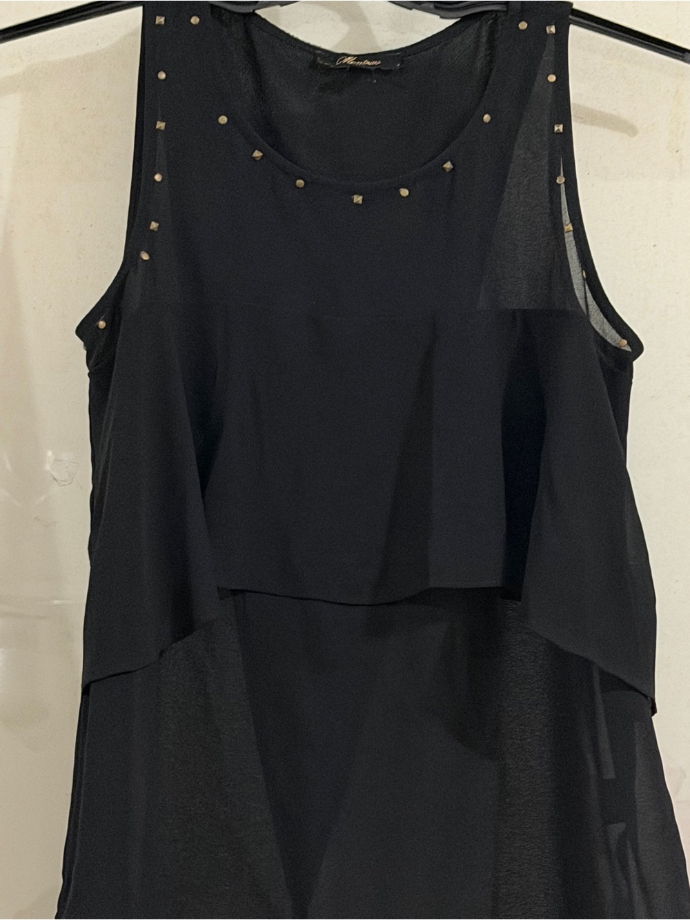 Monteau Black Layered Tank with Stud Details